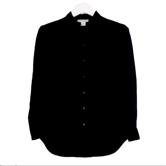 Black Oversized Button Down Shirt Silk Blouse Long Sleeve Pockets Utility Top - Picture 5 of 5